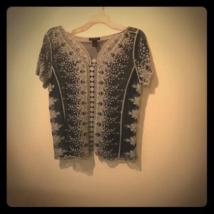 Blue and cream lace blouse